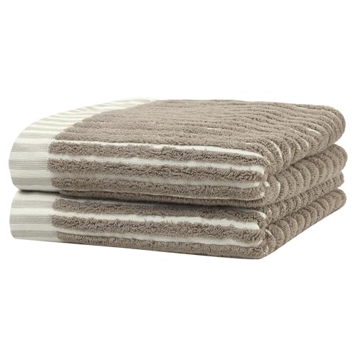 uxcell 100% Cotton Striped Hand Towels 2 Pack Khaki - Soft terry loops. Absorbent, quick-drying. Double-stitched edges. Bathroom, kitchen, gym 2 Pack Khaki