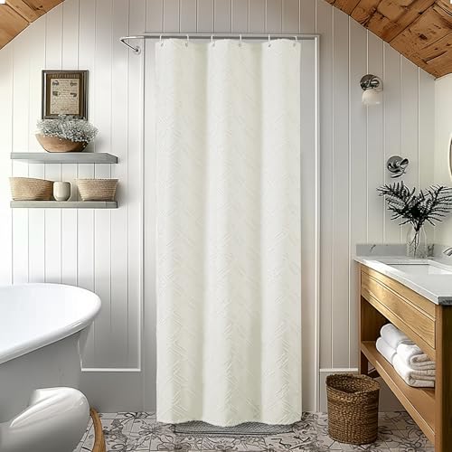 "OWENIE Cream Shower Curtain Set for Bathroom, 36"" Width Stall Small Boho Shower Curtain with 12 Hooks, Soft Lightweight Jacquard Design Fabric Shower Curtains, Machine Washable, Cream, 36 W x 72 L"