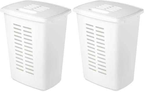 Orthex Laundry basket 60 L - White - Home, bathroom, laundry, toys, magazines, sports gear - Ergonomic Handles - L49 x W38 x H60 cm (Pack of 2)