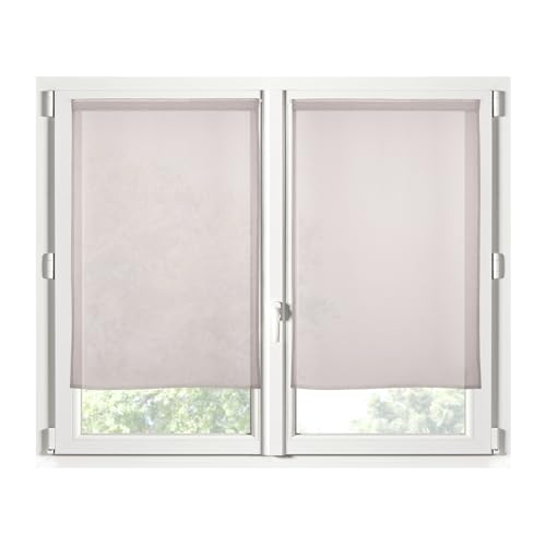 STOF - Pair of Half Curtains - Size 60 x 160 cm - 100% Polyester - Linen Colour - Monna Model - Glazed - Privacy and Transparency - Plain