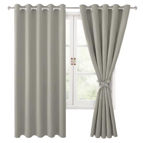 Hiasan Grommet Blackout Curtains for Bedroom, 60 x 72 Inches - Thermal Insulated & Light Blocking Window Drapes for Living Room/Dorm Room, Set of 2 Panels Sewn with Tiebacks, Taupe