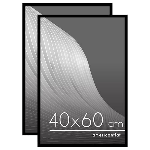 Americanflat 40x60 cm Picture Frame with Polished Plexi Cover - Set of 2 - Streamline Collection - Thin Border Picture Frame for Wall Display - Hanging Hardware Included - Black
