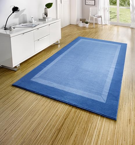 HANSE Home Rug Runner Band 120 x 170 cm - Carpet Runner Soft Short Pile Rug Modern Design Runner for Hallway, Bedroom, Children's Room, Bathroom, Living Room, Kitchen Decor - Jeans Blue