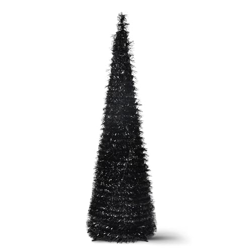 5FT Pop Up Christmas Tree - Collapsible Artificial Tinsel Pencil Christmas Tree, Skinny Xmas Tree for Indoor Home Apartment Porch Holiday Party Decorations(Black)