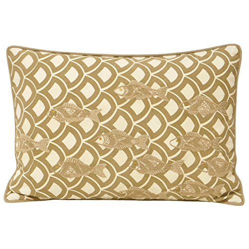 Paoletti Ionia Fish Embroidered 100% Cotton Piped Boudoir Cushion Cover, Driftwood, 35 x 50 Cm