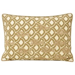 Paoletti Ionia Fish Embroidered 100% Cotton Piped Boudoir Cushion Cover, Driftwood, 35 x 50 Cm