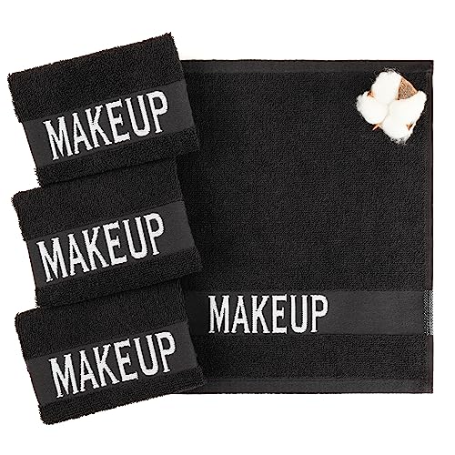 American Soft Linen Makeup Washcloths, 100% Cotton Makeup Remover Towels, 4 Pack Make up Towels for Face, 12 x 12 Face Cloth Towels, Black