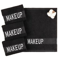 American Soft Linen Makeup Washcloths, 100% Cotton Makeup Remover Towels, 4 Pack Make up Towels for Face, 12 x 12 Face Cloth Towels, Black