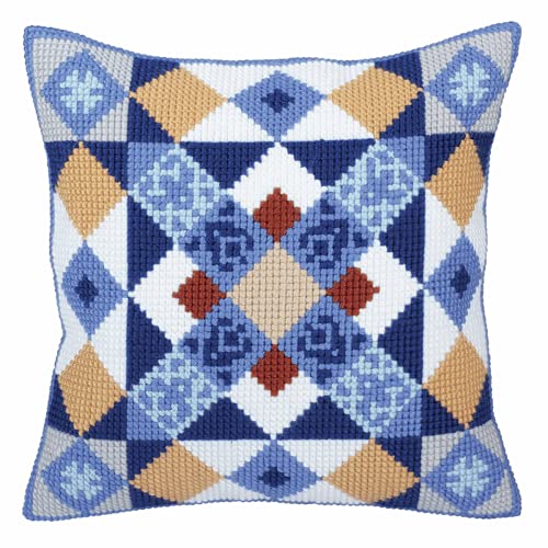 Collection d'Art 5334 Majolica Cross Stitch Cushion, Cotton, Multi-Colour, 40 x 40 cm
