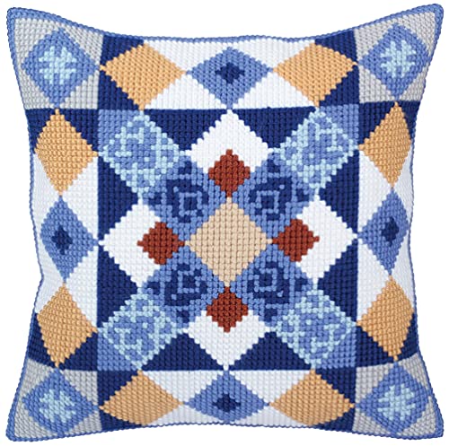 Collection d'Art 5334 Majolica Cross Stitch Cushion, Cotton, Multi-Colour, 40 x 40 cm