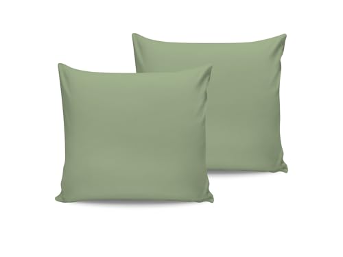 Pillowcase Set (2-Piece), Light Green, 80 x 80 cm - 100% Cotton Ranforce, 155 Threads/Inch, Envelope Closure, Machine Washable at 30 ??C