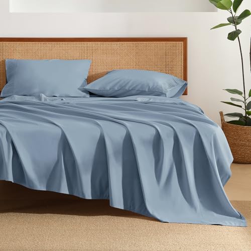 "Andency Grayish Blue Queen Sheets Set, Breathable & Cooling Sheets - Super Soft Polyester Sheets for Bed, Deep Pocket Up to 16"", Hotel Luxury Bed Sheet Set"