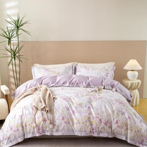 OAITE Duvet Cover Set Queen Size Floral Pattern Ultra Soft 100% Cotton Duvet Cover Sets 3-PC, Breathable Duvet Cover with Zipper Closure & Corner Ties(2 Pillow Shams,1 Duvet Cover)
