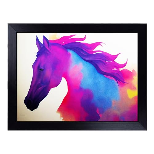 Lap Tray with Bean Bag Cushion, Vibrant Horse Abstract - Handmade in the UK, Raised Wooden Edge, Padded Cushion, Heat-Resistant Wipe-Clean Surface, for Meals, Laptops and Crafts