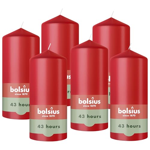 Bolsius – Essentials – Smooth Pillar Candle – red – 13 cm – Decorative Candles – Contains Natural Plant-Based Wax – Without Palm Oil