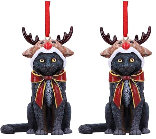 Nemesis Now Reindeer Cat Hanging Ornament (LP) 9cm, Black, Christmas (Pack of 2)