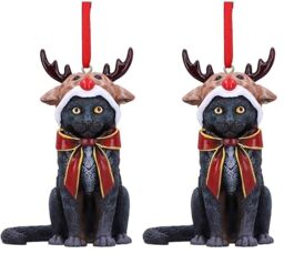 Nemesis Now Reindeer Cat Hanging Ornament (LP) 9cm, Black, Christmas (Pack of 2)