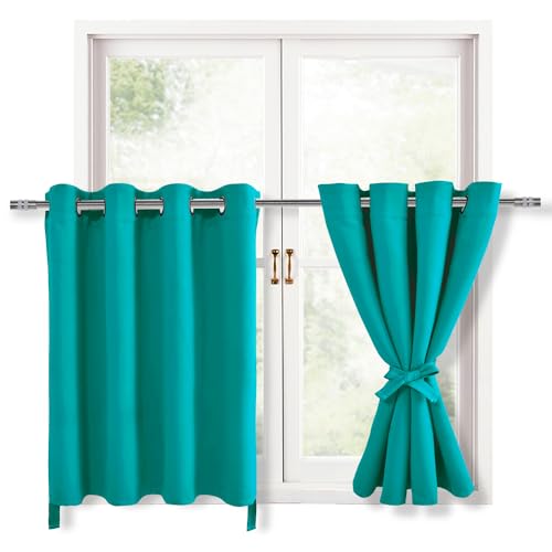 Hiasan RV Blackout Curtains for Bedroom, 52 x 36 Inches Long - Thermal Insulated & Energy Saving Window Curtains for Living Room, 2 Drape Panels Sewn with Tiebacks, Peacock Teal