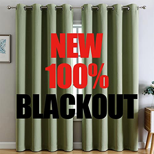 G2000 100% Blackout Curtains for Bedroom & Living Room - 95 Inch Sage Green Grommet Curtains, Room Darkening, Thermal Lined, Light Blocking, Noise Reducing, 2 Panels