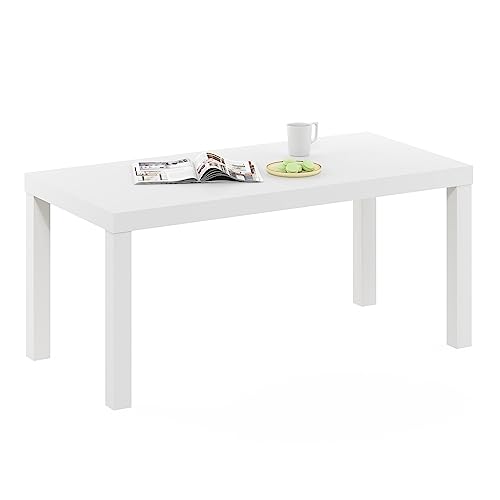 Furinno CLASSIC Coffee Table, Modern Rectangle Coffee Table with 1.8 Inch Thick Tabletop, Side Table for Living Room, Home Office, White