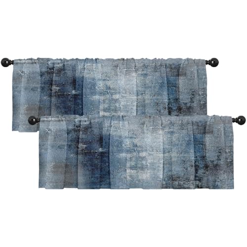 Emvency 2 Pack Valances Window Treatments, Blue Abstract Modern Art Blackout Drapes Adjustable Curtain for Windows Living Room Kitchen Over Sink, 52x18 Inch Rod Pocket Valances