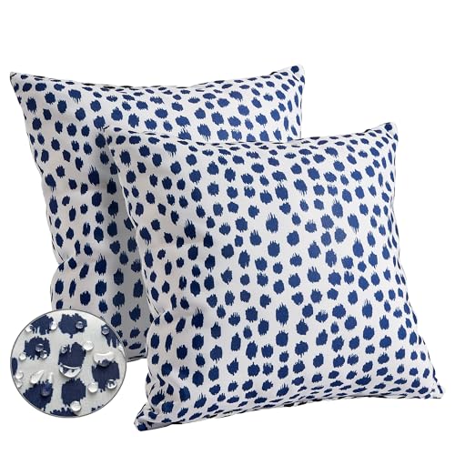 Allorry Outdoor Pillow Covers 20x20 Set of 2 Blue Polka Dot Outdoor Waterproof Decorative Pillow Cases Summer Outdoor Sofa Bed Cushion Covers Home Decor Gifts