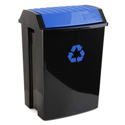 TATAY Recycling container, large capacity, with tilting lid. Black body and lid and recycling symbol in blue. Measures 40.5 X 33.5 X 57.5 cm. Made of polypropylene, resistant, anti-UV