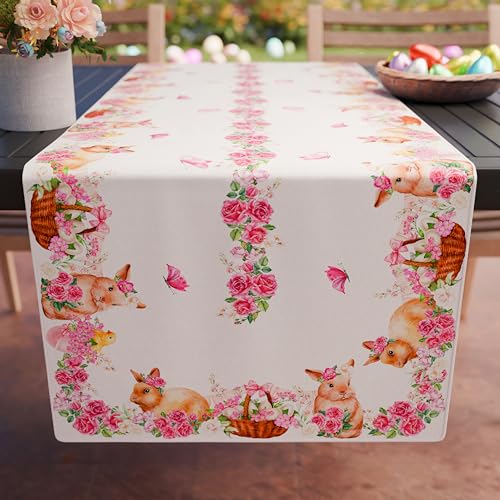 PETTI Artigiani Italiani Kitchen Textile Set, 100% Hypoallergenic Microfibre, A-Pink Bunny, Runner Tavola 40 x 140 cm
