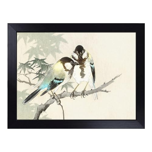 Lap Tray with Bean Bag Cushion, Great Tits In A Maple Tree By Ohara Koson - Handmade in the UK, Raised Wooden Edge, Padded Cushion, Heat-Resistant Wipe-Clean Surface, for Meals, Laptops and Crafts