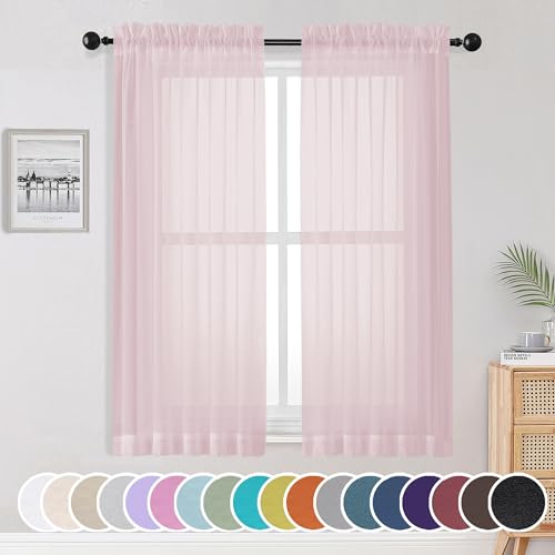 OWENIE Sheer Curtains 63 Inch Length 2 Panels Set for Living Room Bedroom Rod Pocket Voile Sheer Curtain for Kids Room Elegant Airy Sheer Curtain 2 Pack
