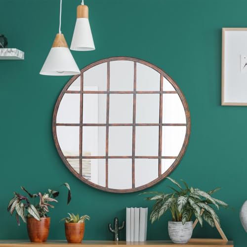 "The Kirkby - Rustic Metal Round Shaped Window Decorative Wall Mirror 32"" X 32"" (80CM X 80CM)"