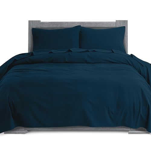 Elegant Comfort Soft 4-Piece 100% Turkish Cotton Flannel Sheet Set - Premium Quality, Deep Pocket Fitted Sheet, Ultra Soft, Cozy Warm and Anti-Pill Flannel Sheets - Twin XL, Navy