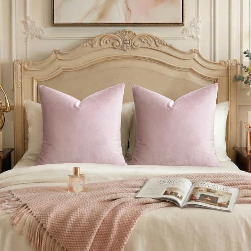 GIGIZAZA Sweet Lilac Velvet Throw Pillow Covers Big 26x26 Pack of 2 - Decorative Pink Pillows for Couch,Euro Sham,280gsm Soft Textured Fabric,Modern Pillowcases,Luxury Cushion Covers