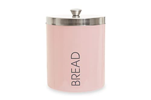 Premier Housewares Light Pink Enamel Bread Bin Storage Canister Jar For Kitchen Airtight with Removable Silver Lid Minimal w22 x d22 x h30cm
