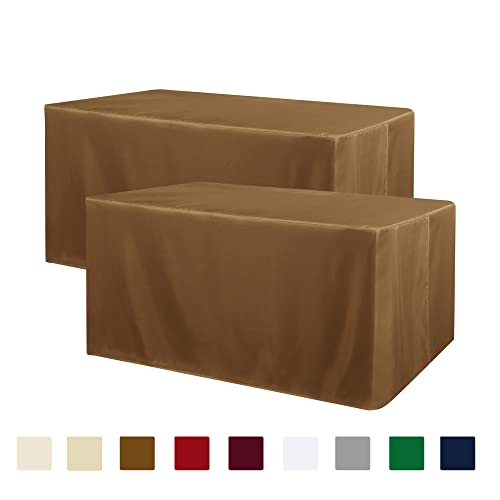 Obstal 2 Pack 8ft Tablecloths for Rectangle Tables - Water Resistant Washable Fabric Polyester Rectangle Table Cover Protector for Wedding, Banquet and Trade Shows, 96L x 30W Inches, Coffee