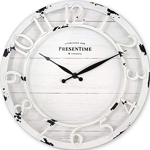 PRESENTIME & Co Cottage Style Wall Clock Antique Oil Rubbed Bronze Finish 25.4 cm 13 inch Aged White