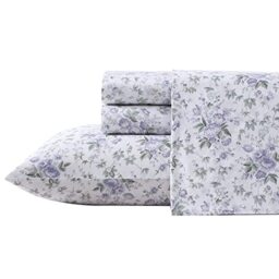 Laura Ashley Home Queen Sheet Set, Soft Sateen Cotton Bedding Set - Sleek, Smooth, & Breathable (Lilian Purple, Queen) (USHSA01235895)