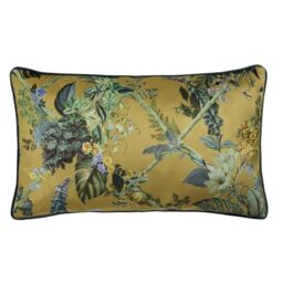 Laurence Llewelyn-Bowen Filled Cushion, Floral Pattern, Decorative Throw Pillow, 1 Piece, 30 x 50 cm, Gold, Recycled Polyester, Velvet
