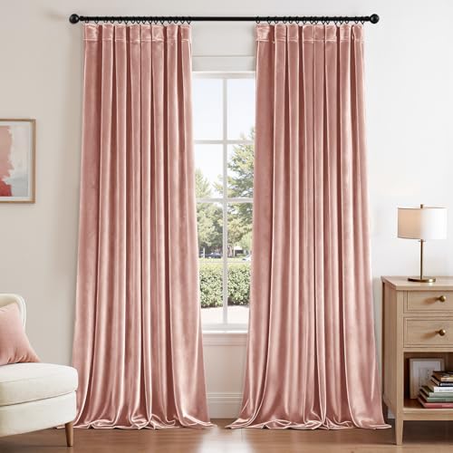 ANRODUO Light Pink Velvet Curtains 96 Inches Long Blackout Thermal Insulated Soundproof Curtain Privacy Room Darkening Curtains Pinch Pleat Window Drapes for Bedroom Living Room 42 x 96 Inch Set of 2