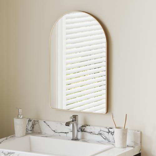 MYlovelylands Gold Arched Bathroom Mirror, 15x23 Inch - Tempered Mirror,Modern Minimalist