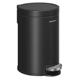 SONGMICS Bathroom Pedal Bin, 0.8 Gallon (3 L) Steel Toilet Bin with Soft-Close Lid, Inner Bucket, for Waste, Bedroom, Ink Black LTB013BZ01
