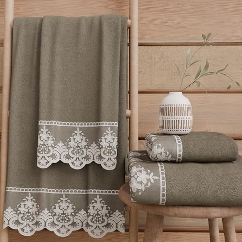 PETTI Artigiani Italiani - 100% Cotton Terry Bath Towels, 1+1 Towel Set, 2 Pieces 1 Face Towel and 1 Hand Towel, Mud