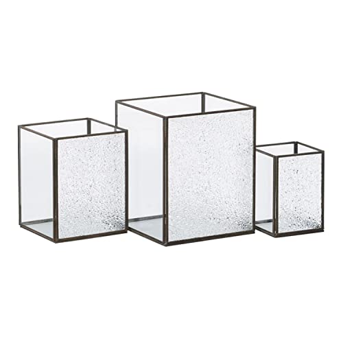 Candle Holder Glass Gold Metal 18 x 18 x 22 cm (3 Units)