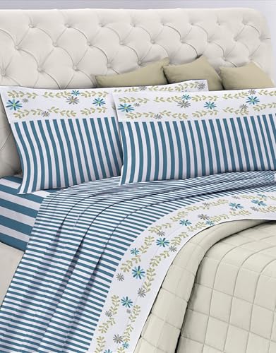GEMITEX Cotton Bed Set, 100% Cotton, Breathable, Free of Harmful Substances, Certified Quality Standard 100 by OEKO-TEX Confidence in Textile, Single, G26/Blue, Designed in Italy