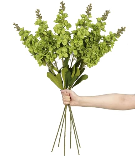 IPOPU Delphinium Artificial Flowers Green Snapdragon Flowers 6 PCS Antirrhinum Artificial Snapdragon Flowers 33.5 in Long Stem Flowers for Tall Vase Wedding Home Decor (Green)