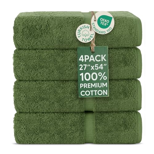 Chakir Turkish Linens - Hotel & Spa Quality 100% Cotton Premium Turkish Towels - Soft & Absorbent (4-Piece Bath Towels, Moss)