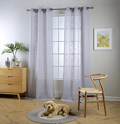 "MIUCO Semi Sheer Curtains Poly Linen Textured Solid Grommet Curtains 95 Inches Long for Bedroom 2 Panels (2 x 37 Wide x 95"" Long) Silver"