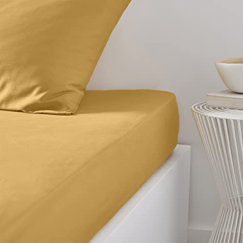 TODAY Essential 100% Cotton Fitted Sheet 160 x 200 cm Double Size Ochre