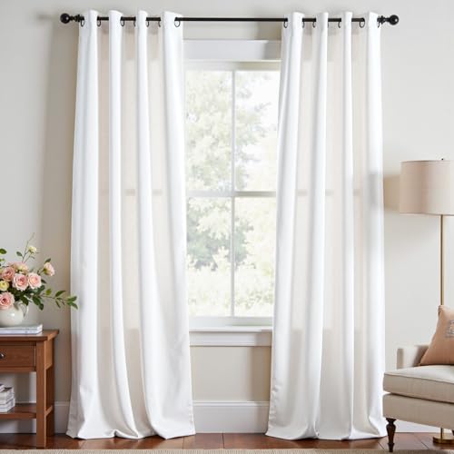 Lazzzy Velvet White Light Filtering Thermal Insulated Curtains 84 Inch Long, Window Curtains for Bedroom Living Room Drapes Luxury Modern Grommet Window Treatment, 2 Panels