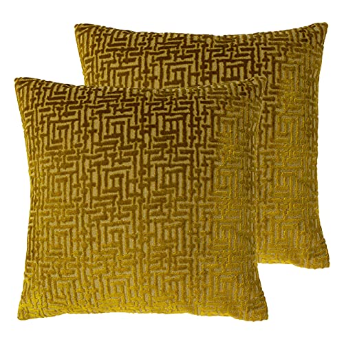 Paoletti Delphi Polyester Filled Cushions (Twin Pack), Polyester, Gold